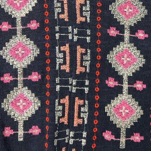 Akemi + Kin Anthropologie Savin Navy Embroidered Long Sleeve Tunic Knit Top - Picture 10 of 12